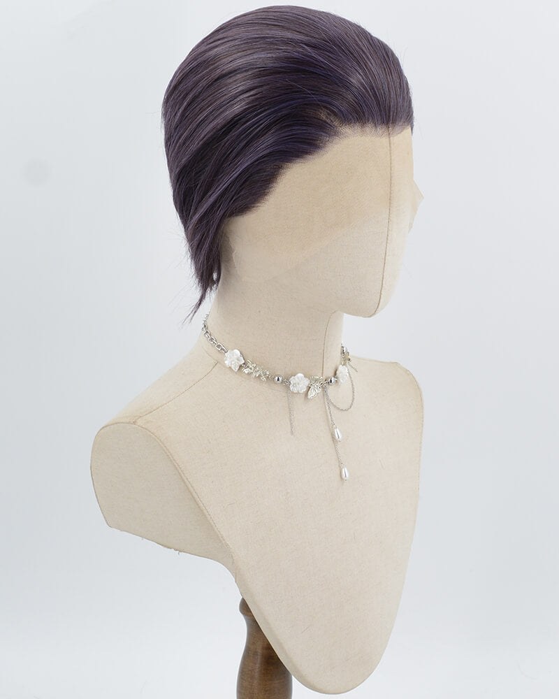 Dark Purple Short Synthetic Lace Front Men's Wig MW041 — view 2