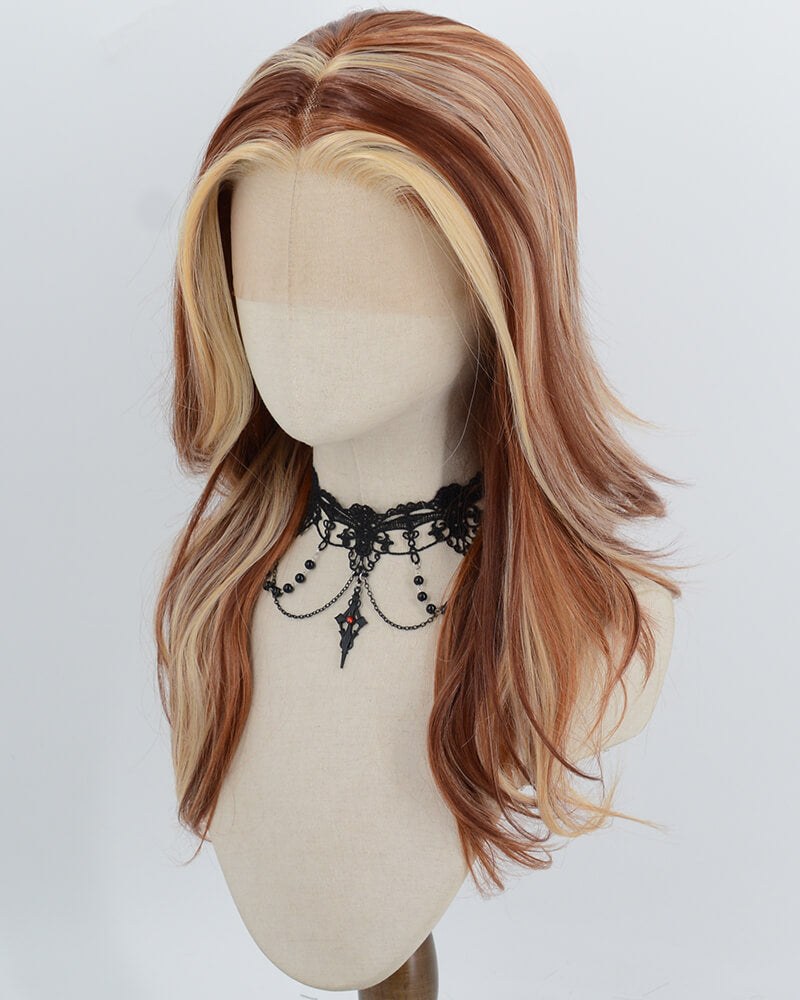 Red Brown Skunk Stripe Blonde Synthetic Lace Front Wig WW1067 — view 2