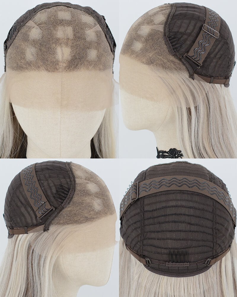 Creamy Blonde with Ash Brown Highlights Synthetic Lace Front Wig WW1072 — view 5