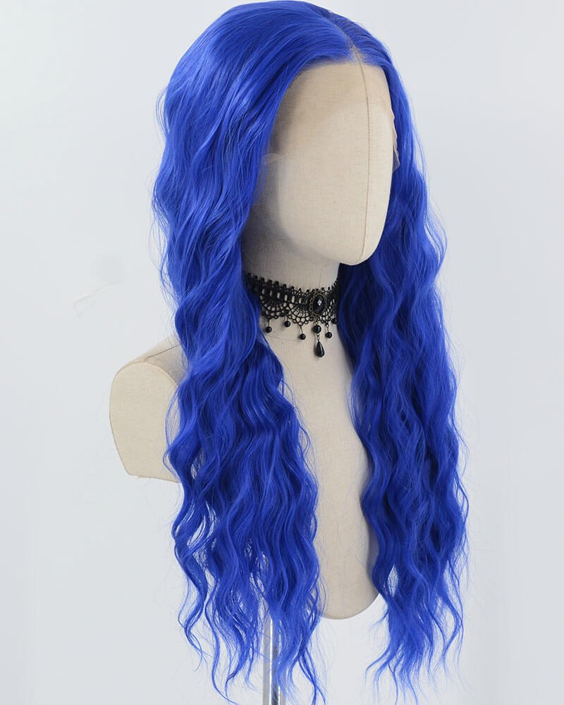 Blue Curly Synthetic Lace Front Wig WW887 — view 2