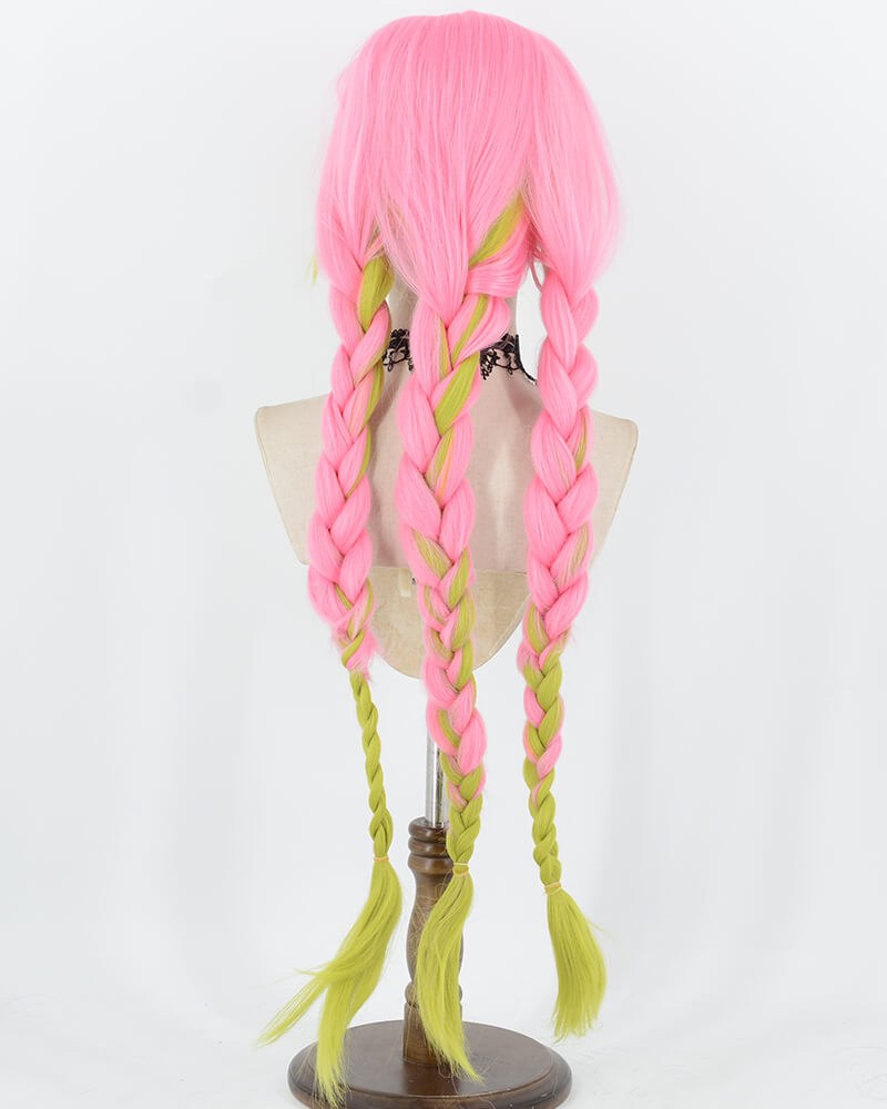 Mitsuri Kanroji Cosplay Pink Green Long Braided Synthetic Wig HW877 — view 4