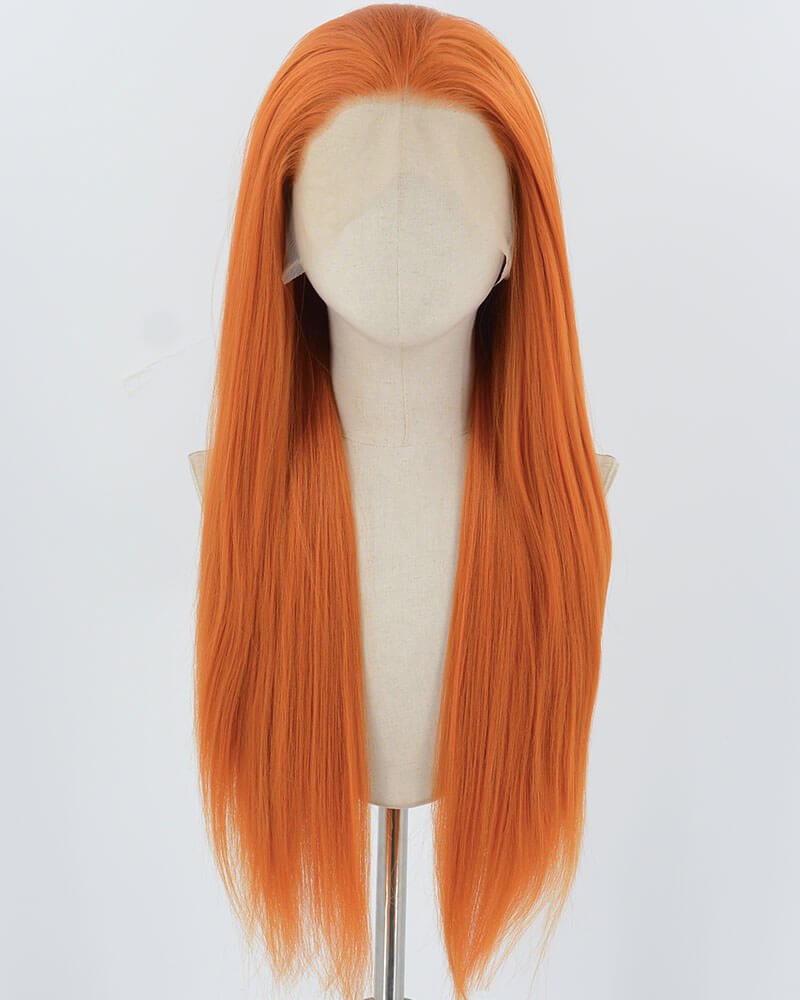 Orange Long Yaki Synthetic Lace Front Wig WW897 — view 1