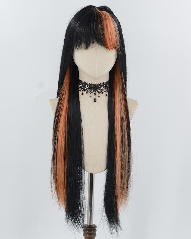 30Inch Long Black Orange Synthetic Wig HW740 — view 1