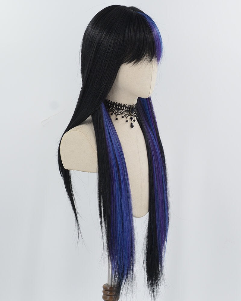 30inch Long Blue Black Synthetic Wig HW739 — view 2