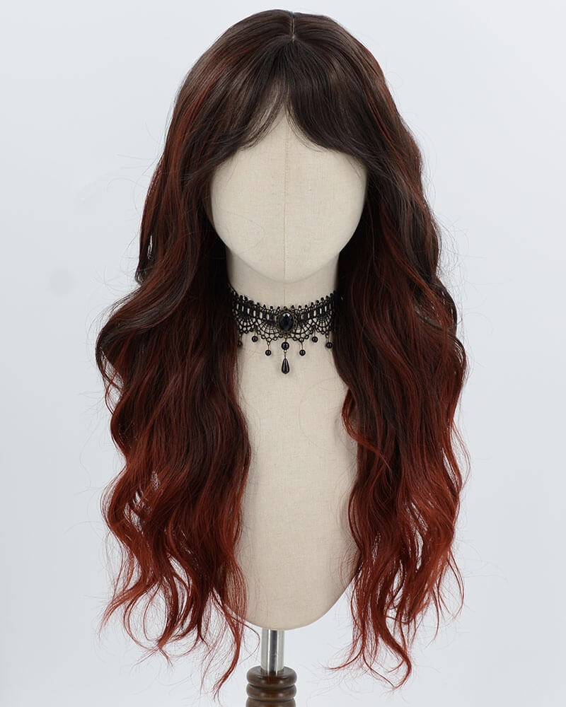 Black Ombre Red Orange Curly Synthetic Wig HW775 — view 1