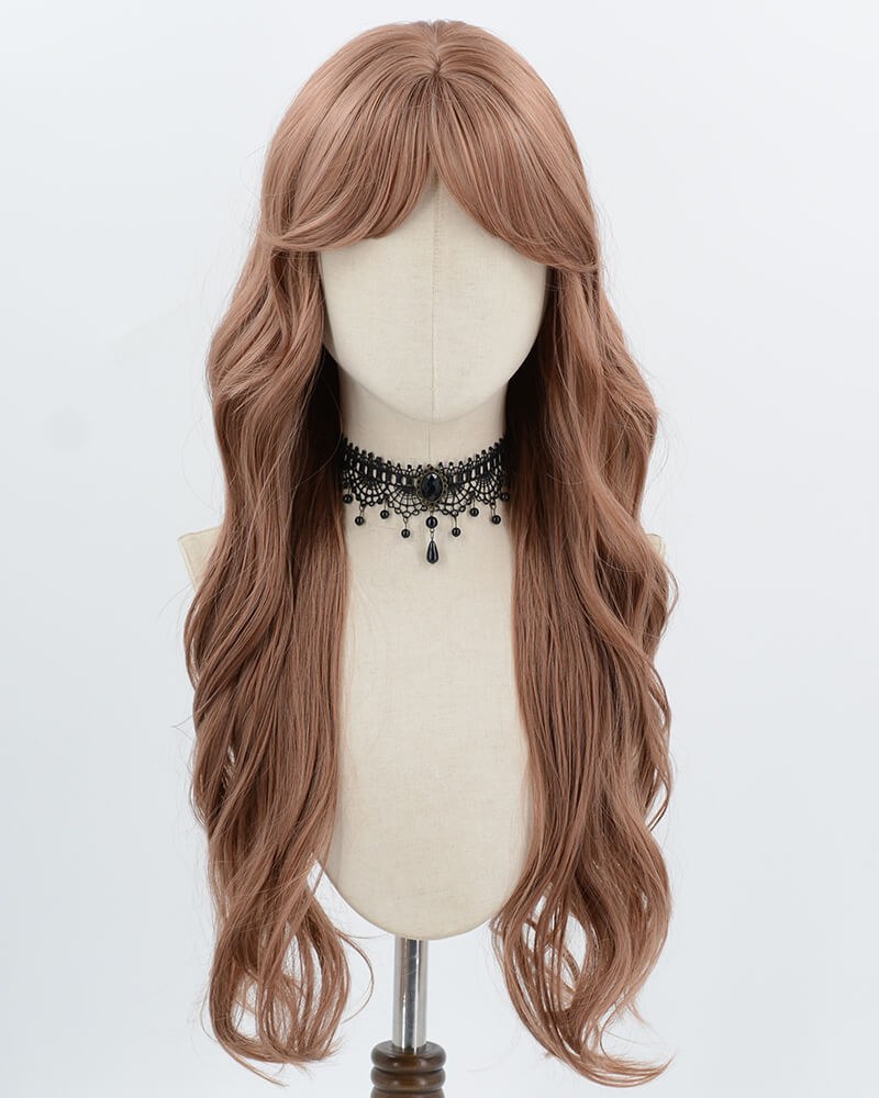 Long Pink Brown Curly Synthetic Wig HW797 — view 1