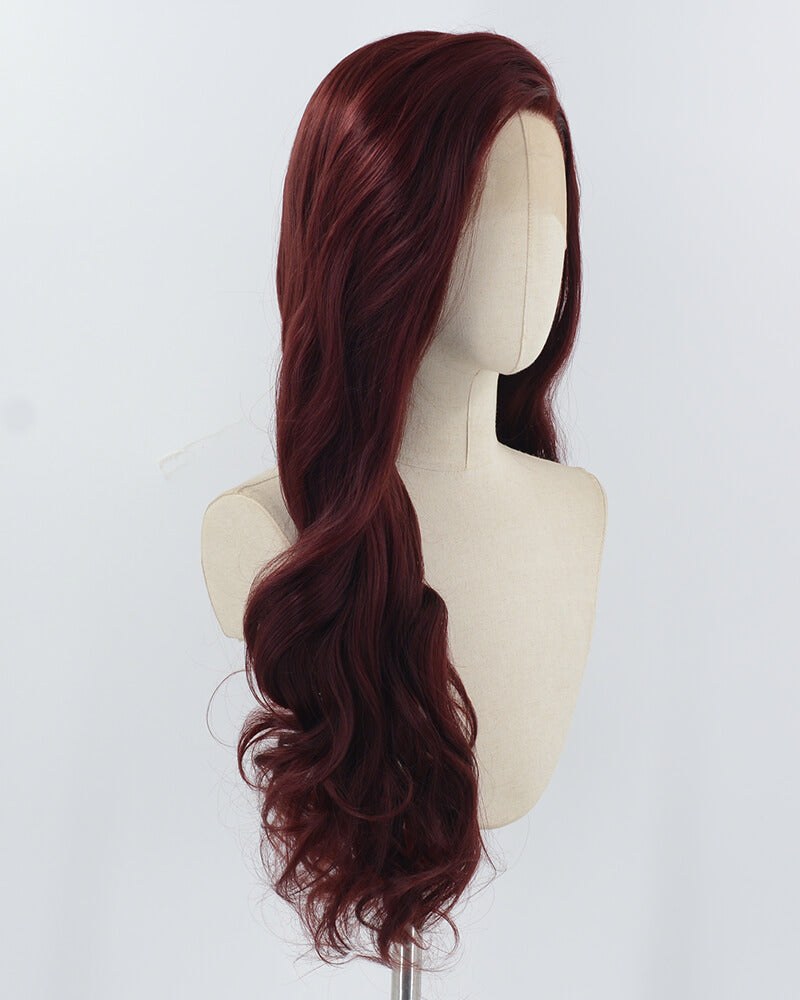 Wine Red Long Wavy Synthetic Lace Front Wig WW926 — view 2