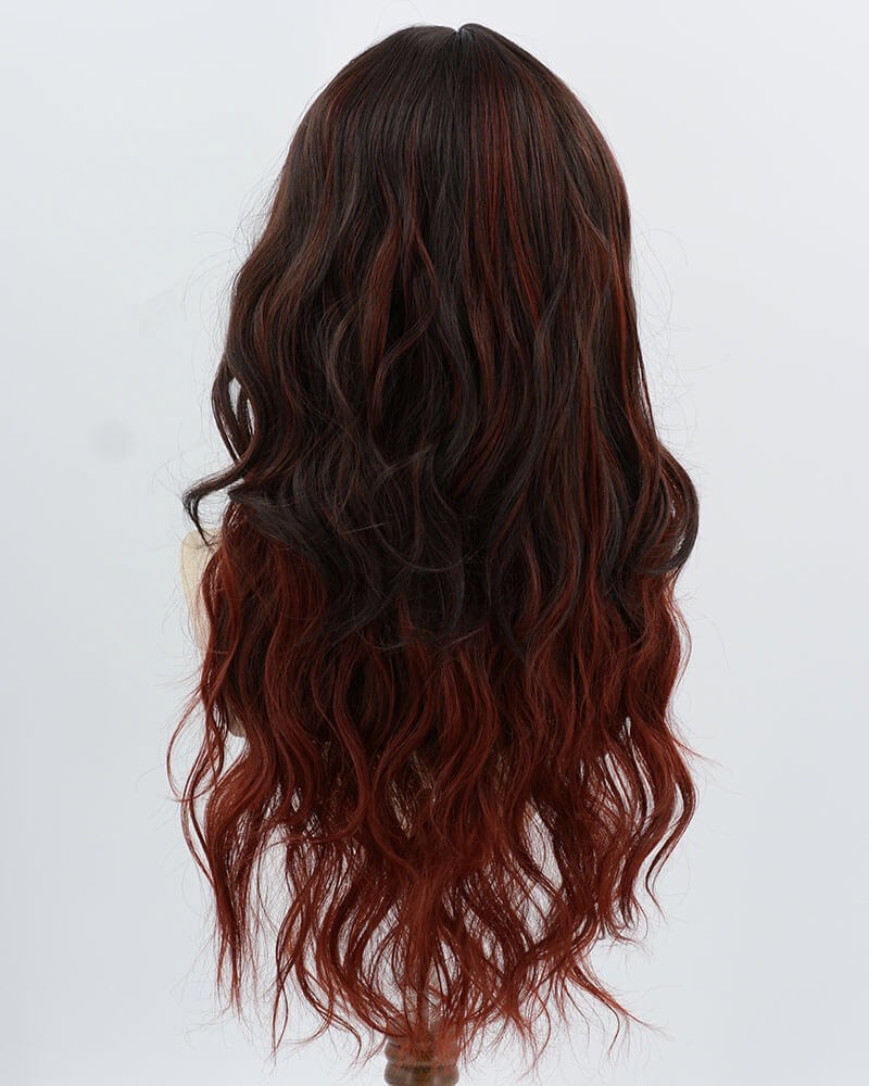 Black Ombre Red Orange Curly Synthetic Wig HW775 — view 3