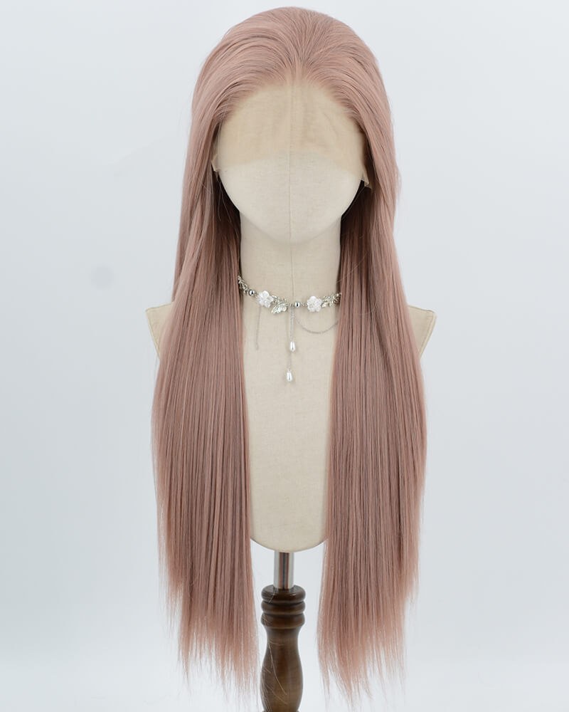Dusty Pink Long Straight Synthetic Lace Front Wig WW993 — view 1
