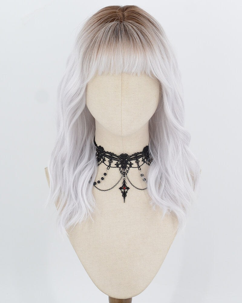 Brown Ombre Silver Curly Synthetic Wig HW859 — view 1