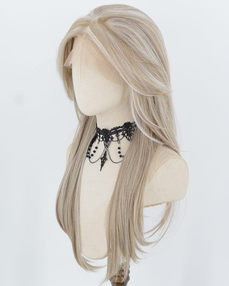 Ash Blonde Highlights White Grey Synthetic Lace Front Wig WW1073 — view 2