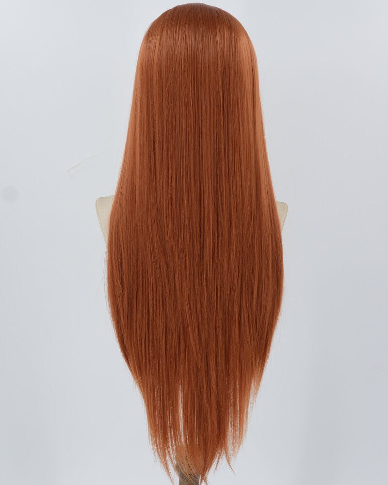 Copper Red Long Straight Synthetic Lace Front Wig WW915 — view 2