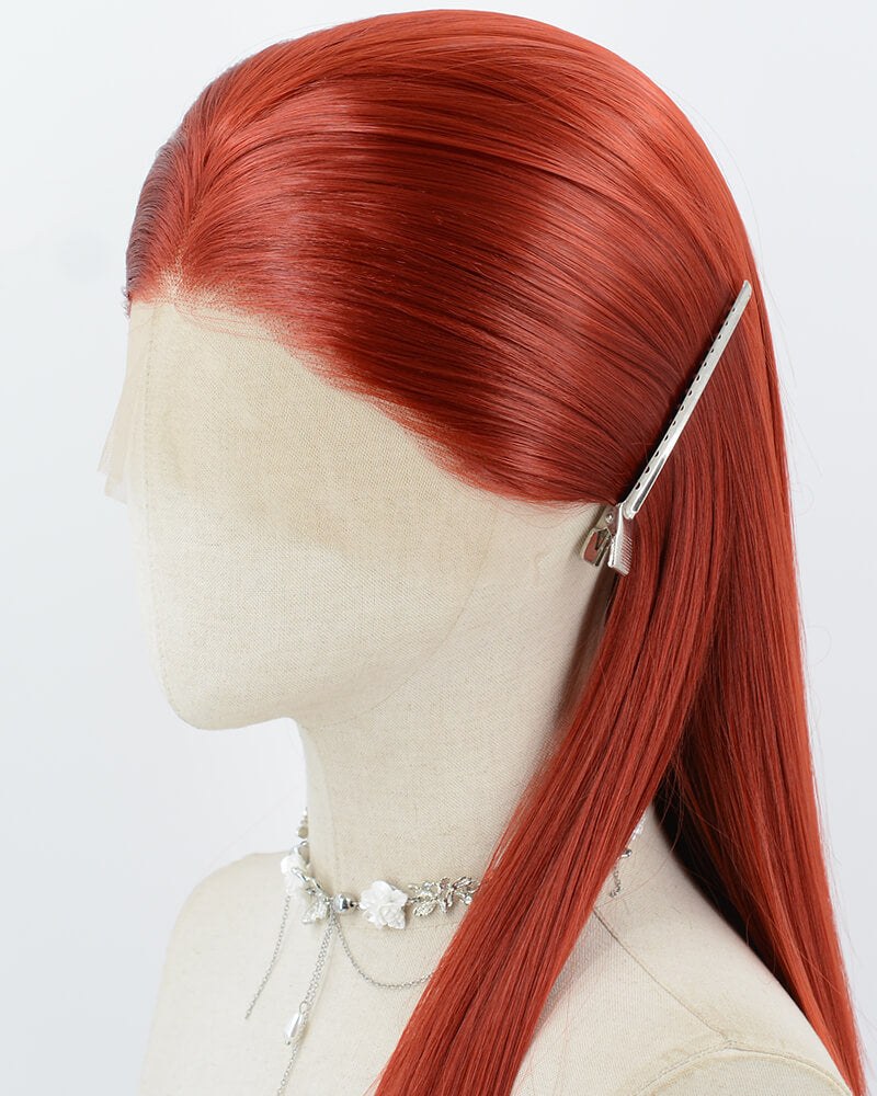 Red Long Straight Synthetic Lace Front Wig WW1043 — view 4