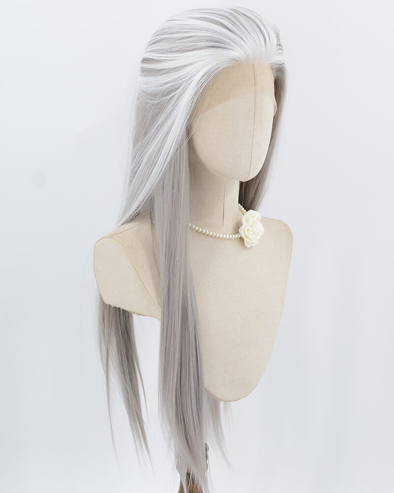 Grey Skunk Stripe White Synthetic Lace Front Wig WW1018 — view 2