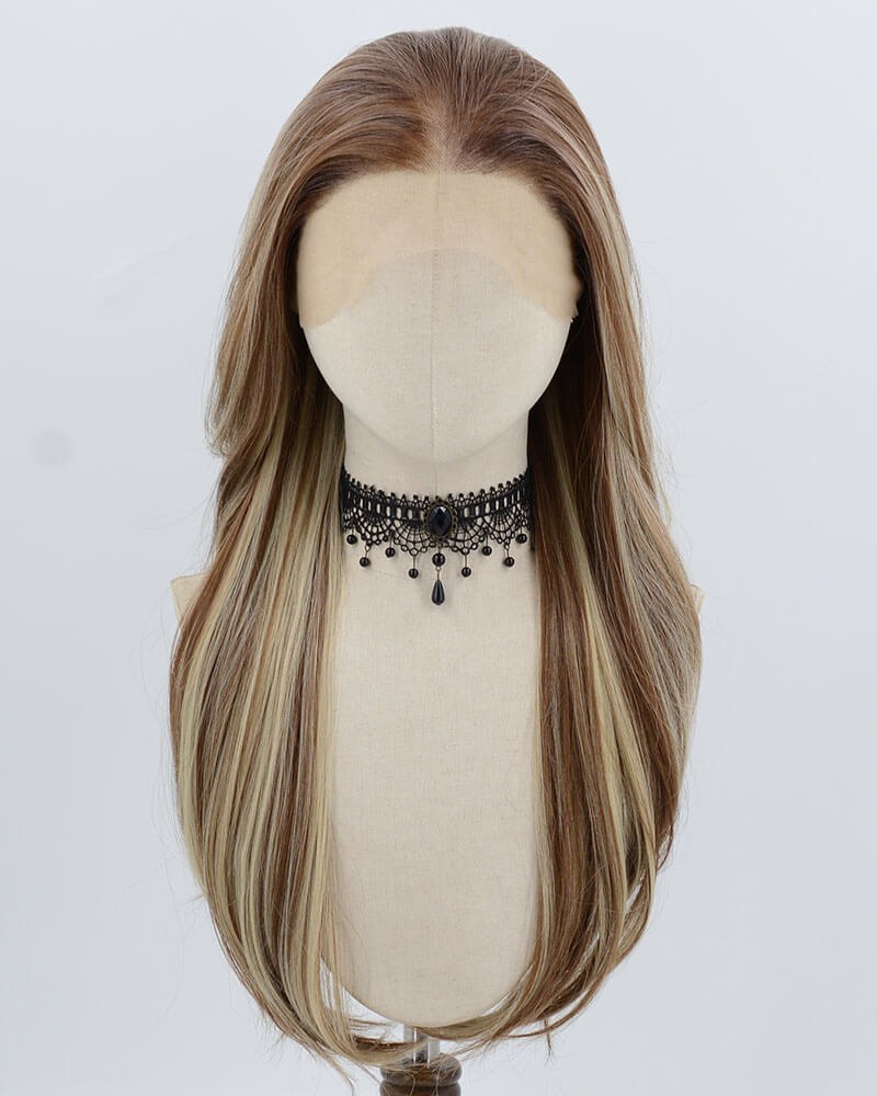 13*6 Brown Ombre Blonde Skunk Stripe Synthetic Lace Front Wig WW995 — view 1