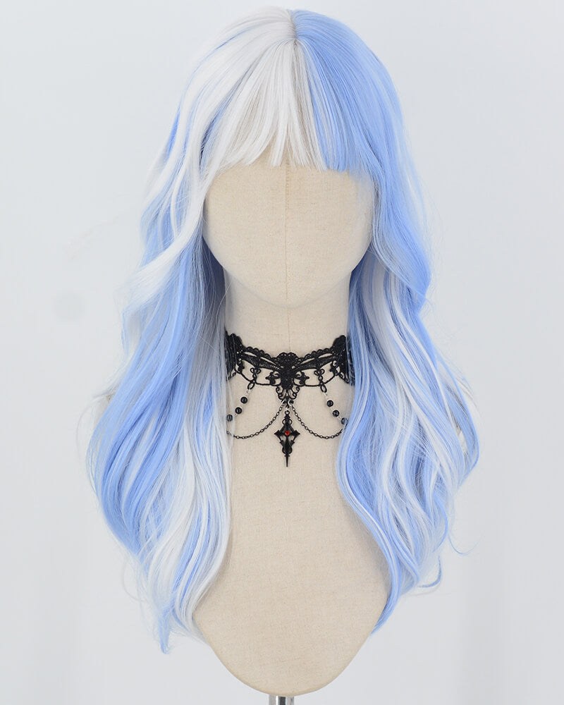 Blue White Curly Synthetic Wig HW845 — view 1