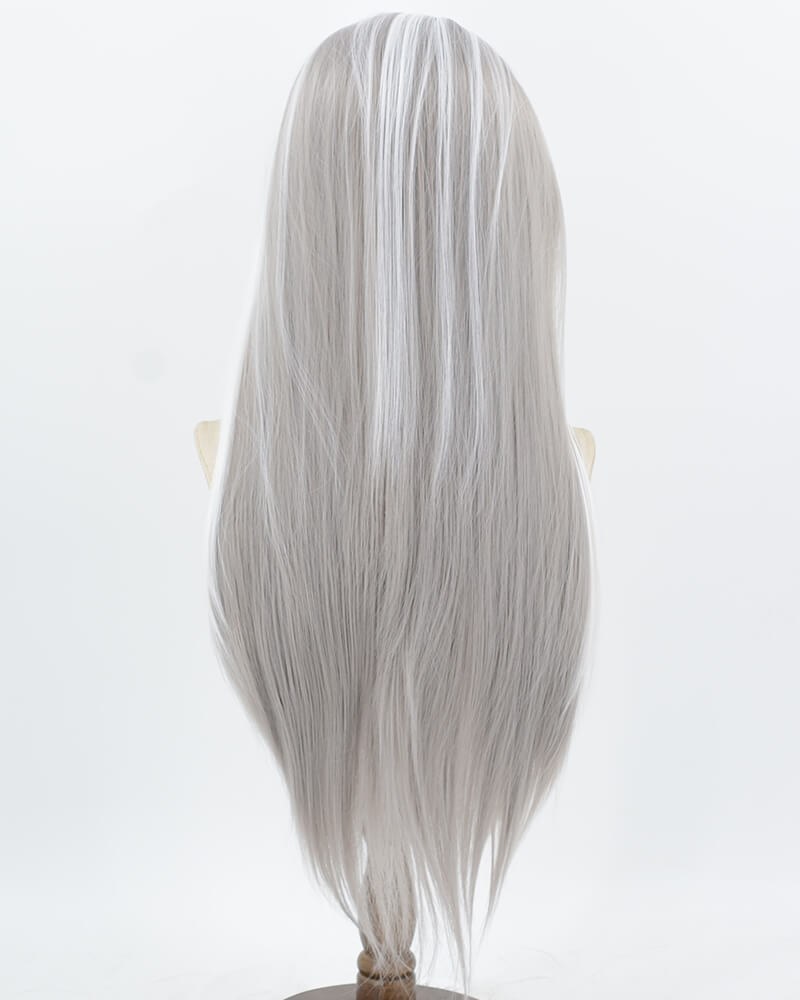 Grey Skunk Stripe White Synthetic Lace Front Wig WW1018 — view 3