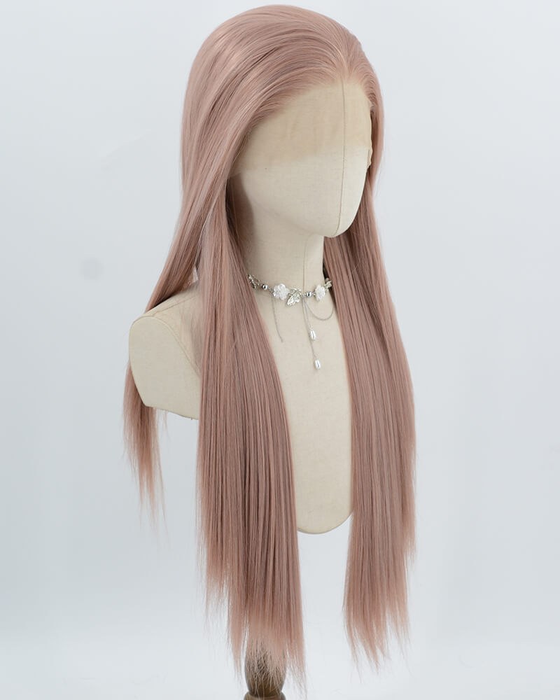 Dusty Pink Long Straight Synthetic Lace Front Wig WW993 — view 2