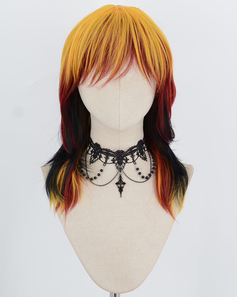 Golden Yellow Red Black Synthetic Wig HW833 — view 1
