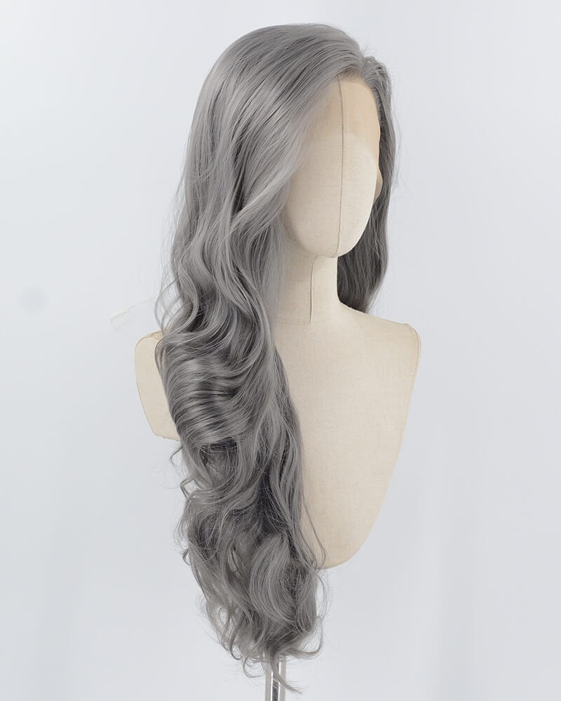 Grey Long Wavy Synthetic Lace Front Wig WW927 — view 2