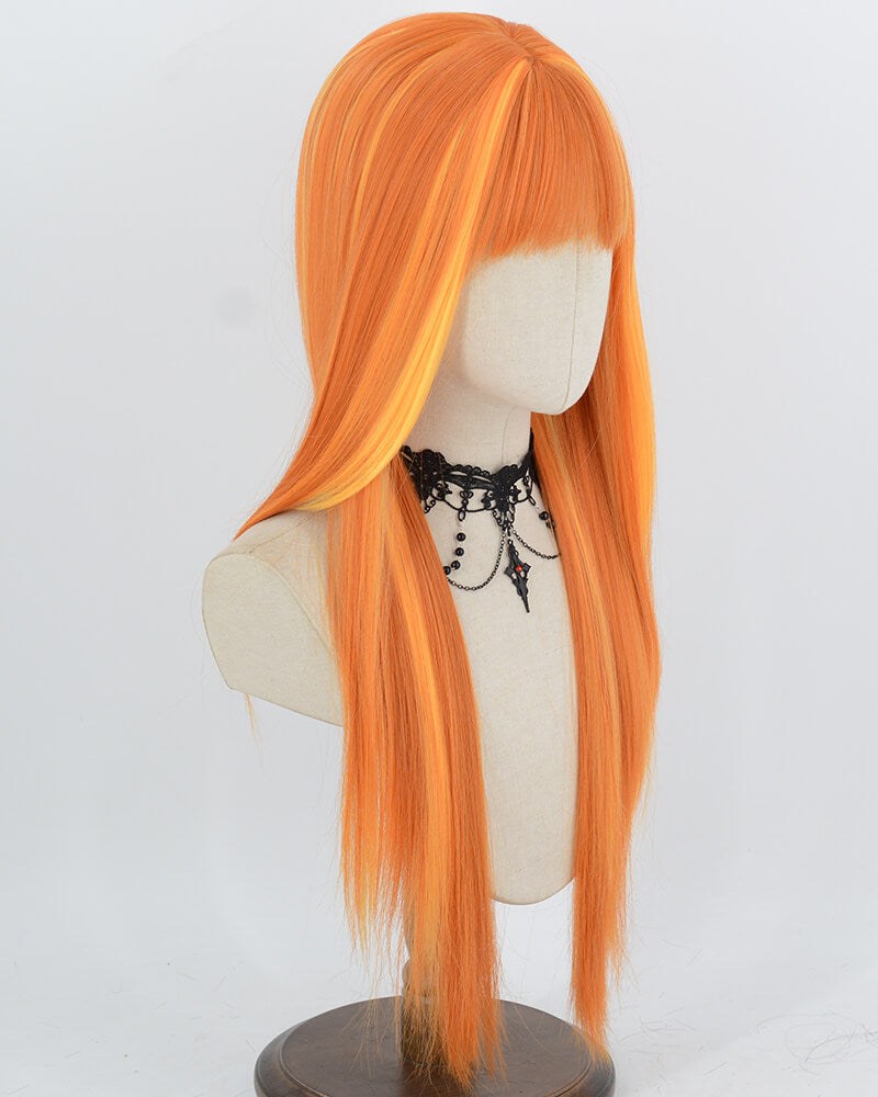 Long Straight Orange Highlight Synthetic Wig HW871 — view 2