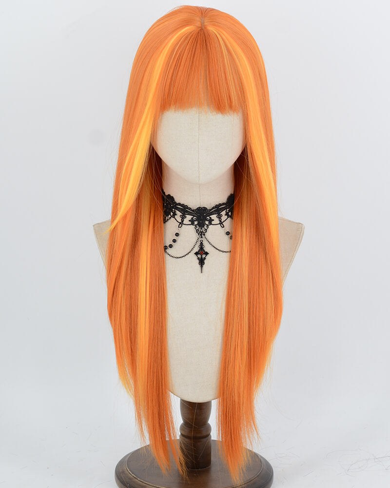 Long Straight Orange Highlight Synthetic Wig HW871 — view 1