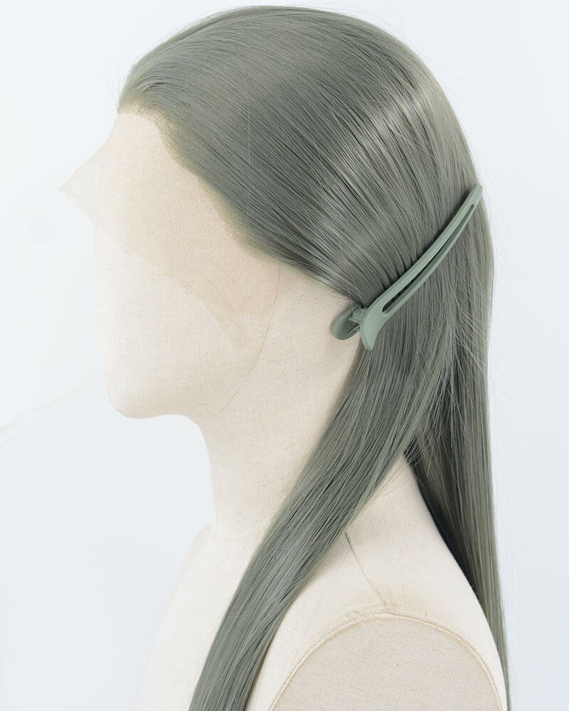 Grey Green Long Straight Synthetic Lace Front Wig WW919 — view 4
