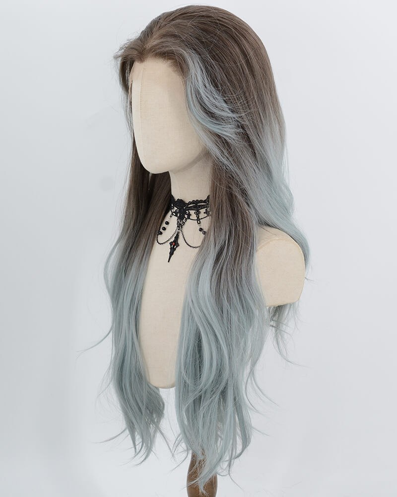 Brown Ombre Grey Green Synthetic Lace Front Wig WW1065 — view 2