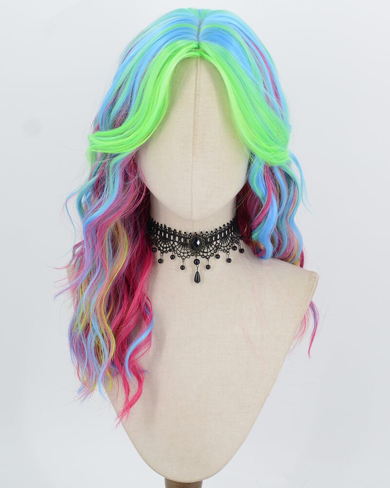 Green Blue Mixed Wavy Synthetic Wig HW828 — view 1