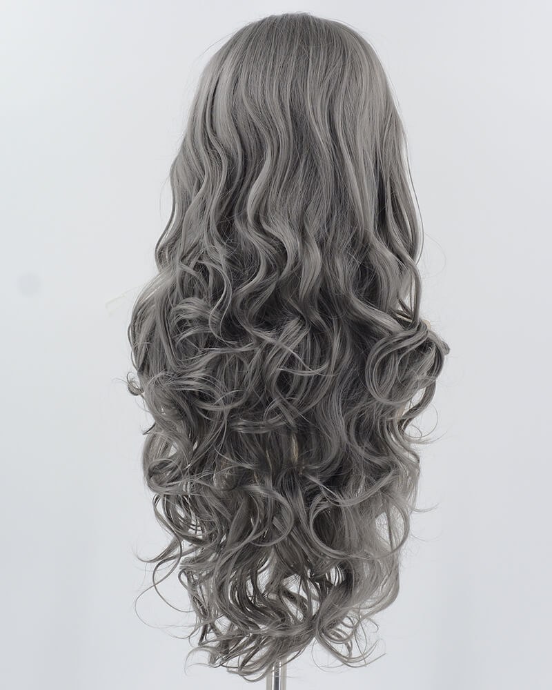 Grey Long Wavy Synthetic Lace Front Wig WW927 — view 3