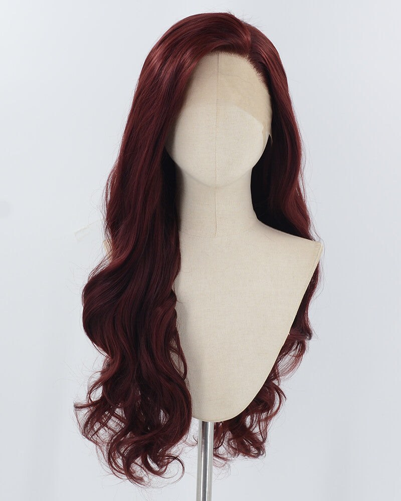 Wine Red Long Wavy Synthetic Lace Front Wig WW926 — view 1