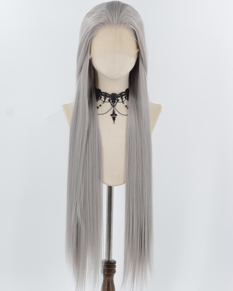 38Inch Long Dark Grey Synthetic Lace Front Wig WW960 — view 1