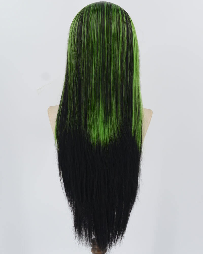 Black Green Long Straight Synthetic Lace Front Wig WW895 — view 3