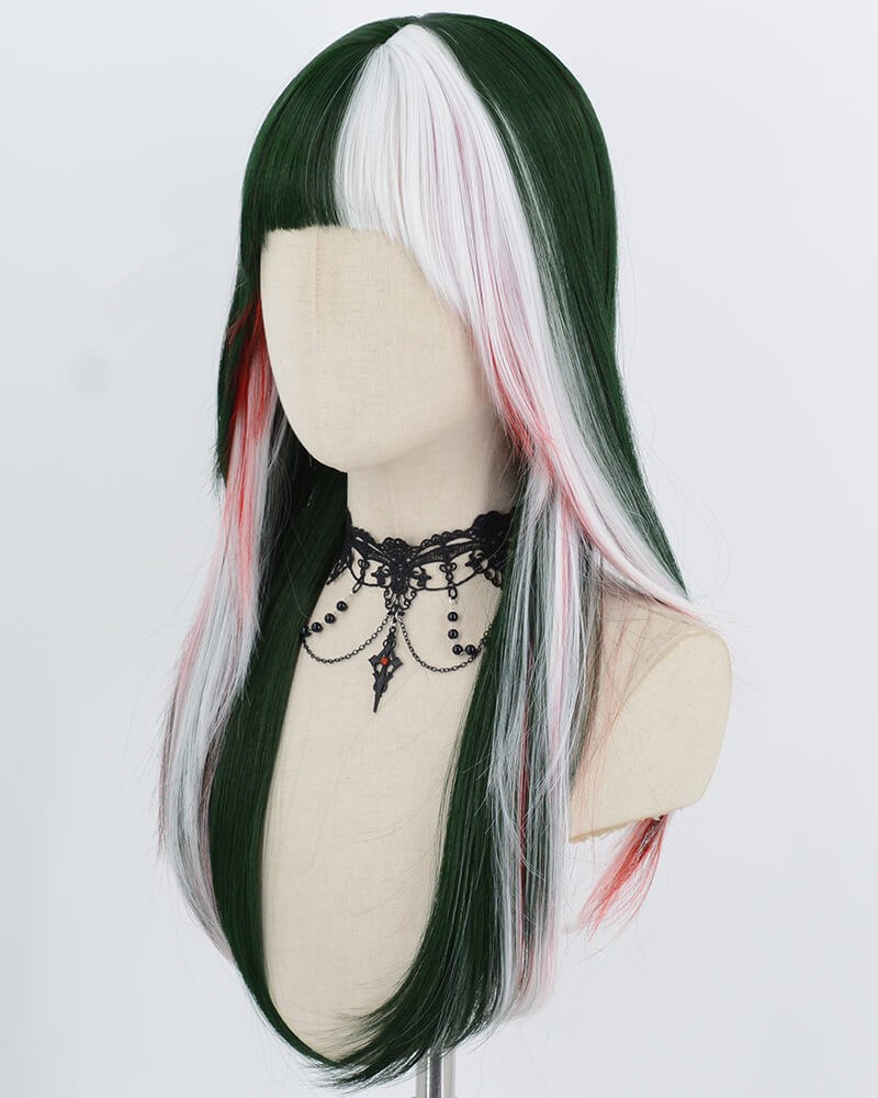Green White Highlights Red Synthetic Wig HW834 — view 2