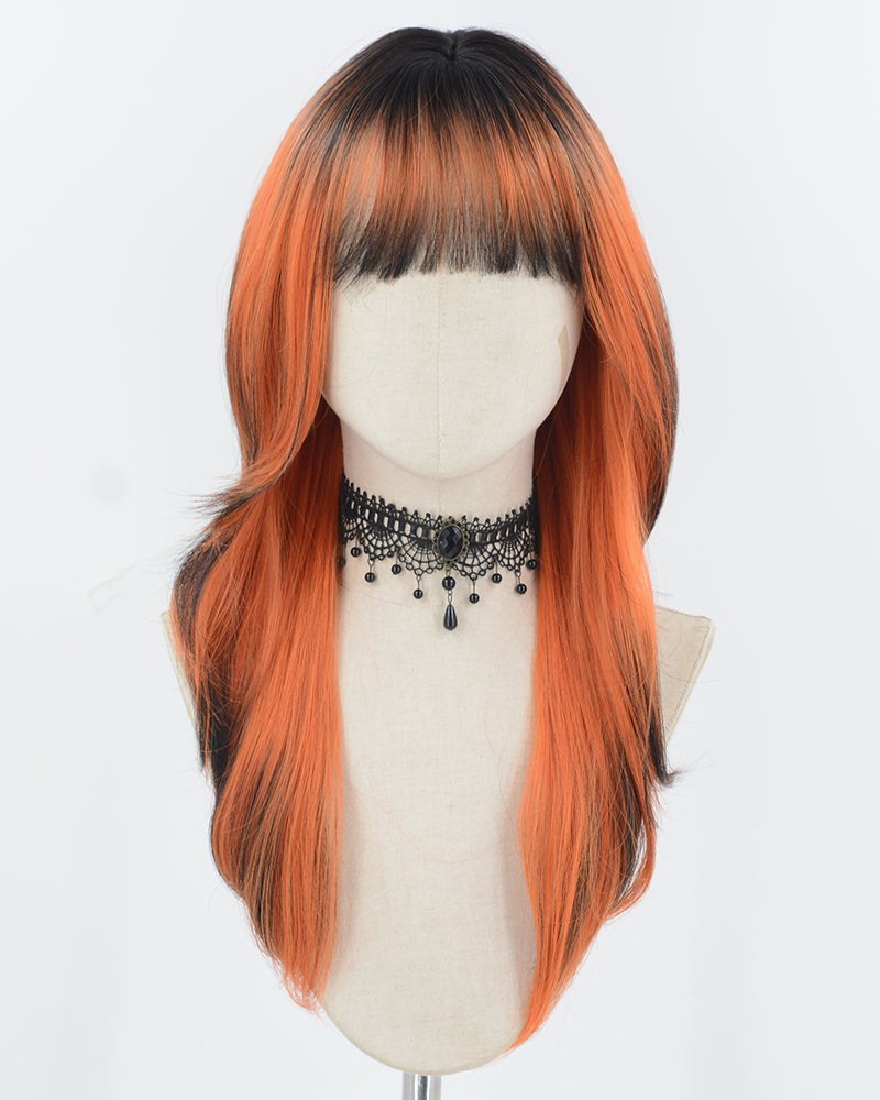 Orange Ombre Black Synthetic Wig HW746 — view 1