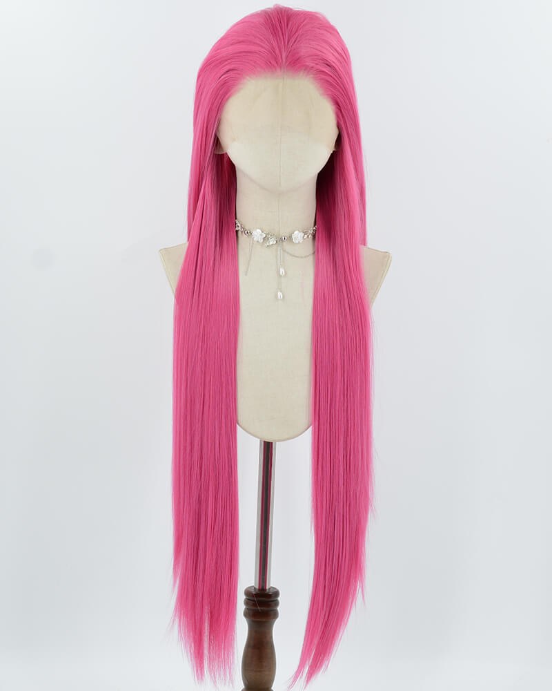 38inch Long Bright Pink Synthetic Lace Front Wig WW1030 — view 1