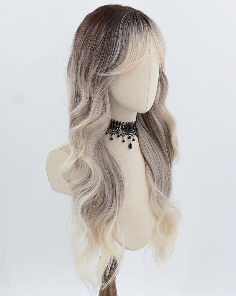 Ombre Brown White Blonde Curly Synthetic Wig HW788 — view 2