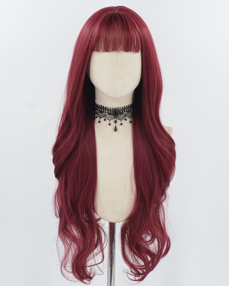 Wine Red Long Wavy Synthetic Wig HW751 — view 1