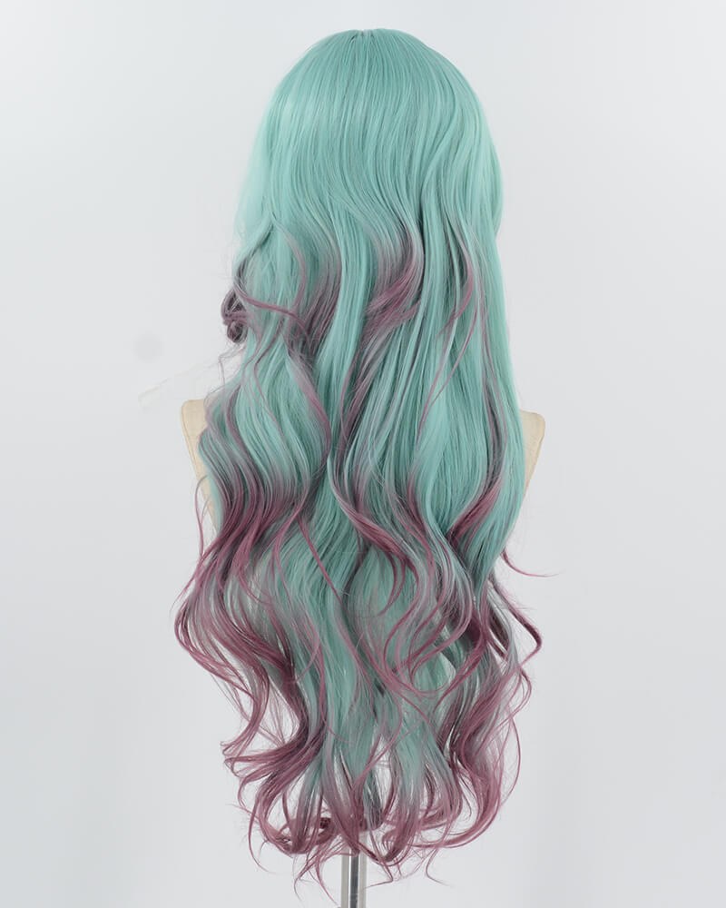 Green Ombre Purple Long Synthetic Wig HW729 — view 3