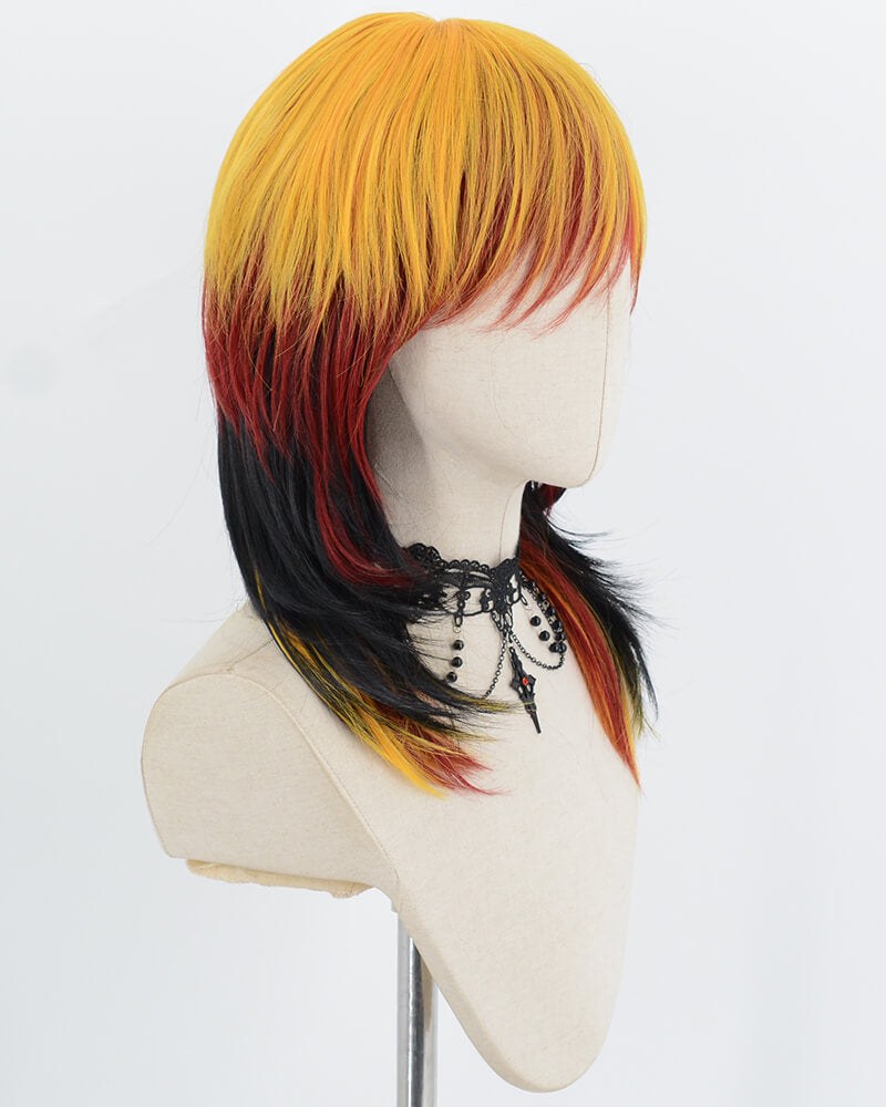 Golden Yellow Red Black Synthetic Wig HW833 — view 2