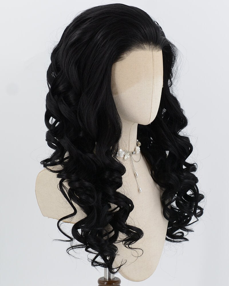 Black Wavy Synthetic Lace Front Wig WW1044 — view 2