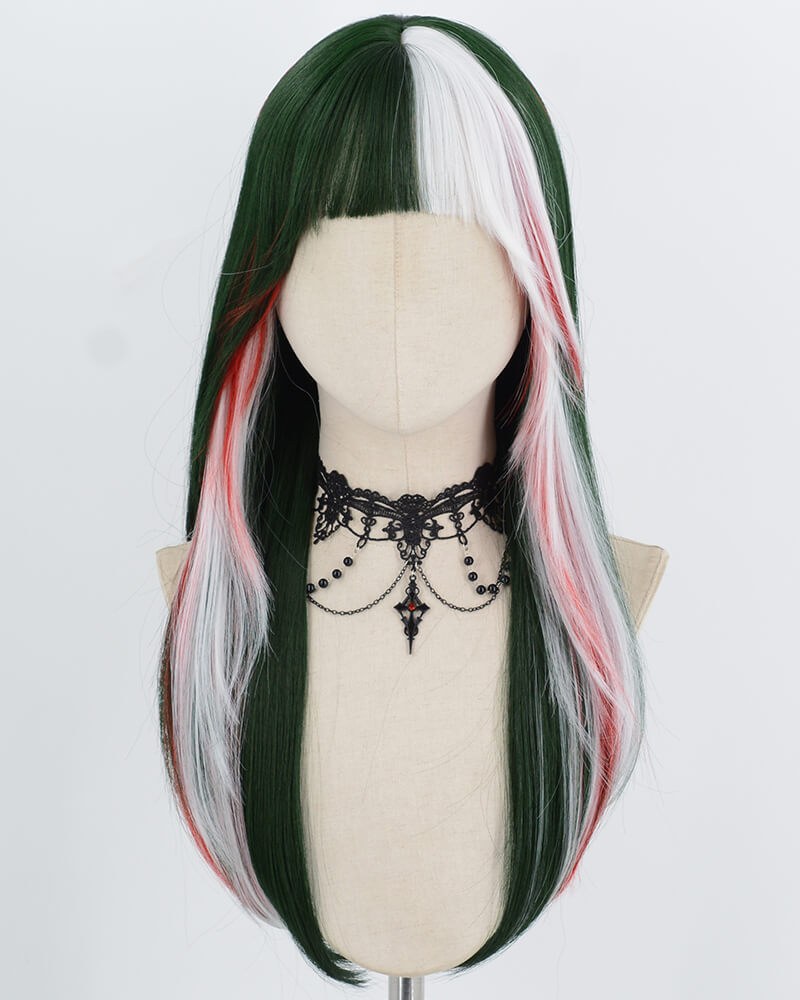 Green White Highlights Red Synthetic Wig HW834 — view 1