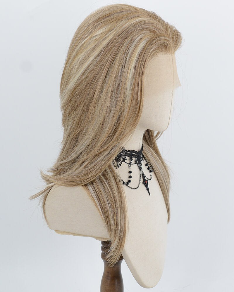 Ash Blonde with Brown Highlights Synthetic Lace Front Wig WW1062 — view 2