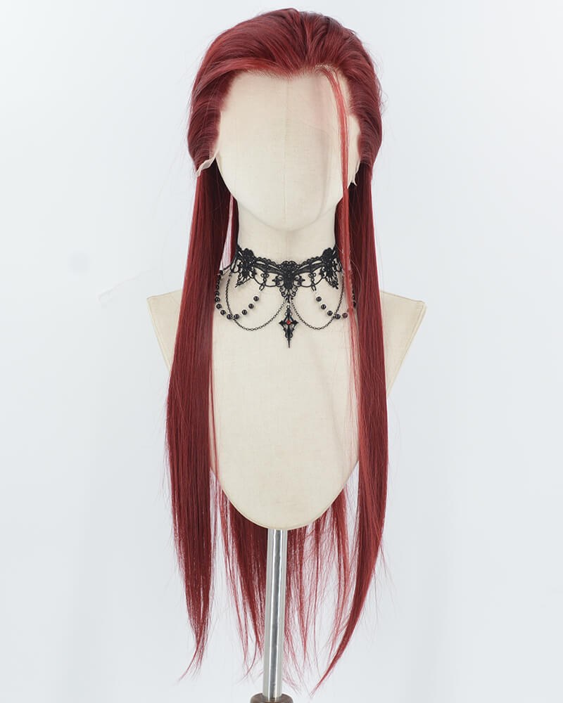 Wine Red Straight Synthetic Lace Front Men's Wig MW064 — view 1