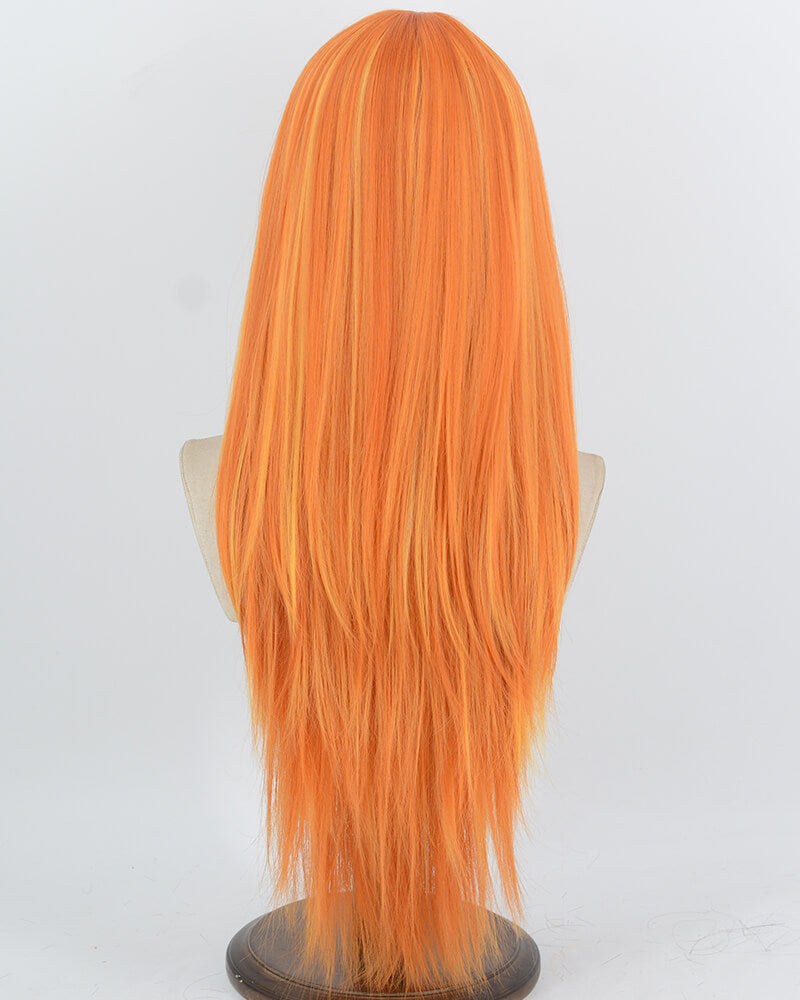 Long Straight Orange Highlight Synthetic Wig HW871 — view 3