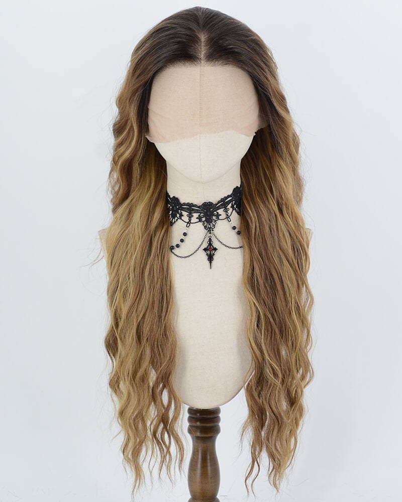 Black Ombre Brown Long Curly Synthetic Lace Front Wig WW1069 — view 1