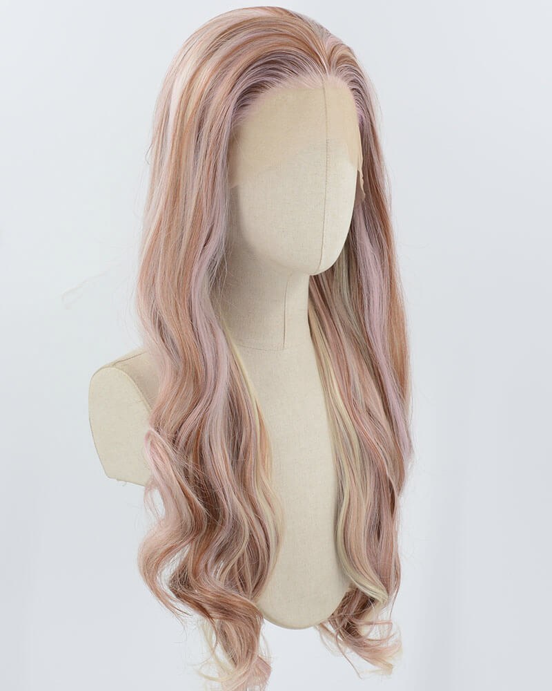 Mixed Pink Brown Synthetic Lace Front Wig WW907 — view 2