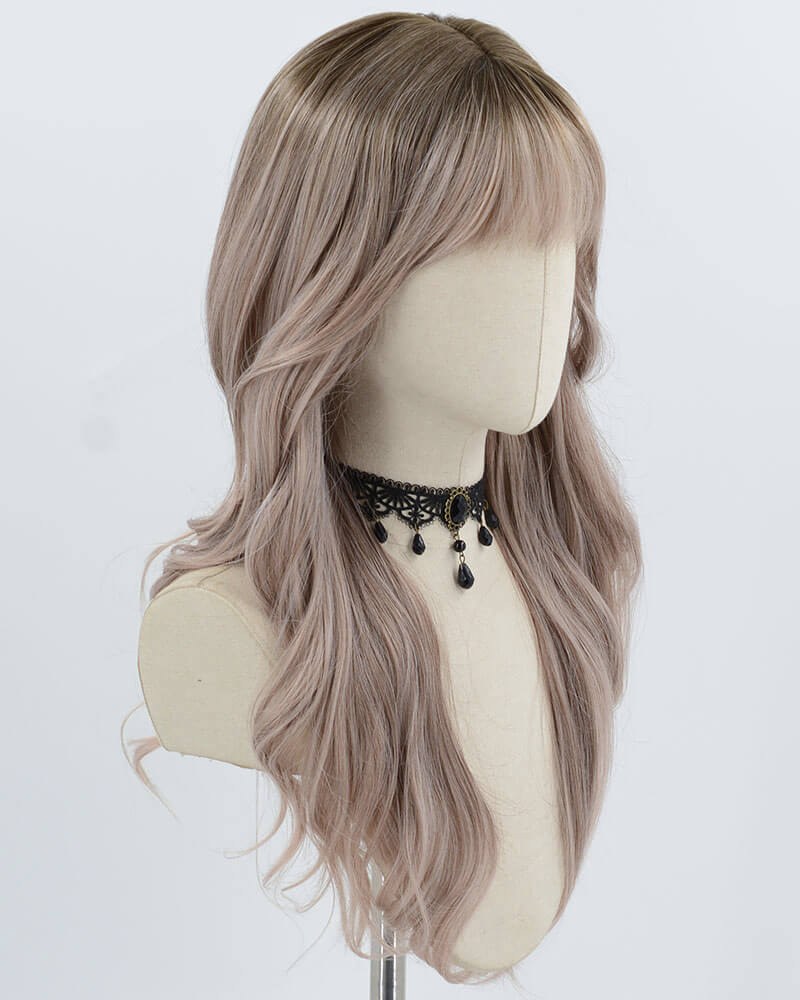 Ombre Brown Grey Pink Synthetic Wig HW770 — view 2