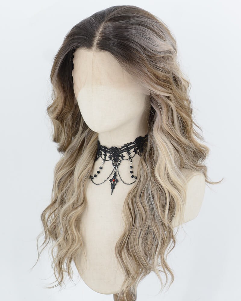 Ombre Brown Highlights Blonde Synthetic Lace Front Wig WW1071 — view 3