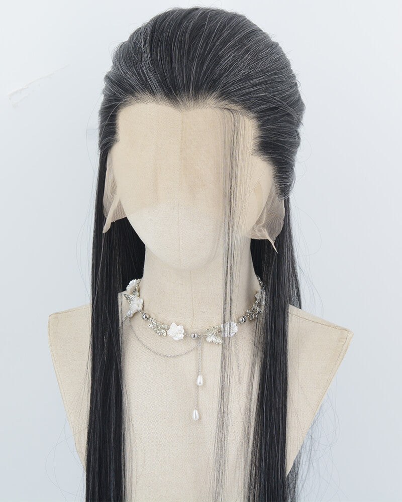 Mixed Black Grey Synthetic Lace Front Men's Wig MW052 — view 2